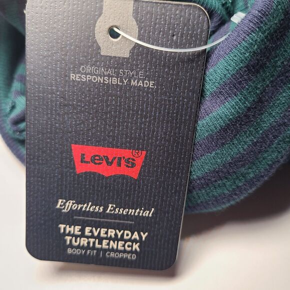 NWT Levis Women’s Plus Size 1X Green Blue Striped Turtleneck Cropped Body Fit - Picture 6 of 11